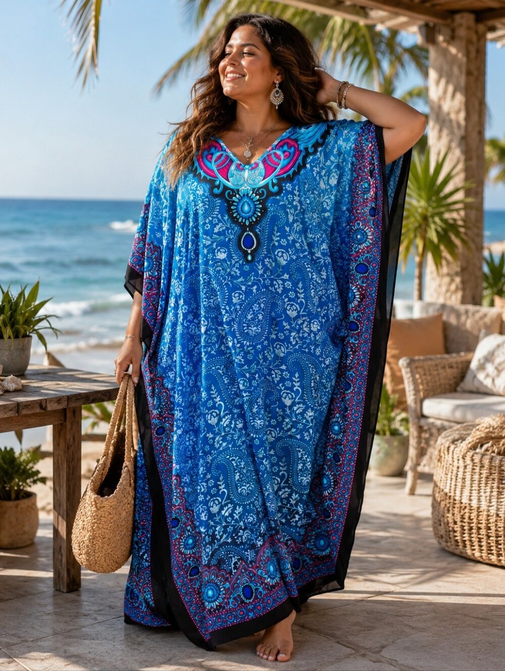 Kaftan Maxi Dress V Neck Swimsuit Coverup π NWT - Picture 7 of 13